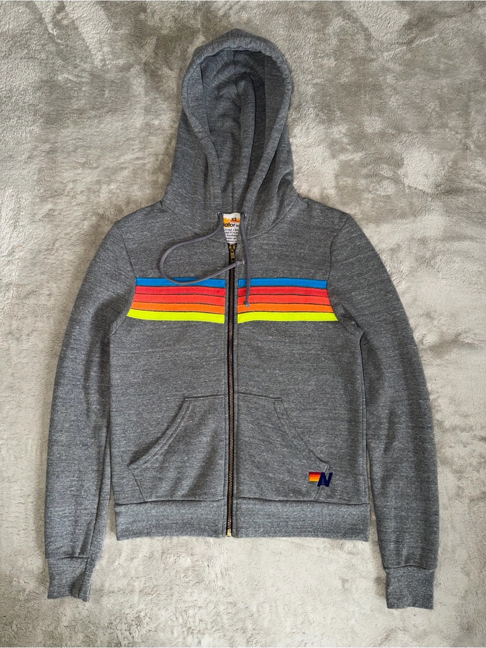 Aviator Nation 5 Stripe Full Zip Hoodie In Heather Grey Women’s XS
